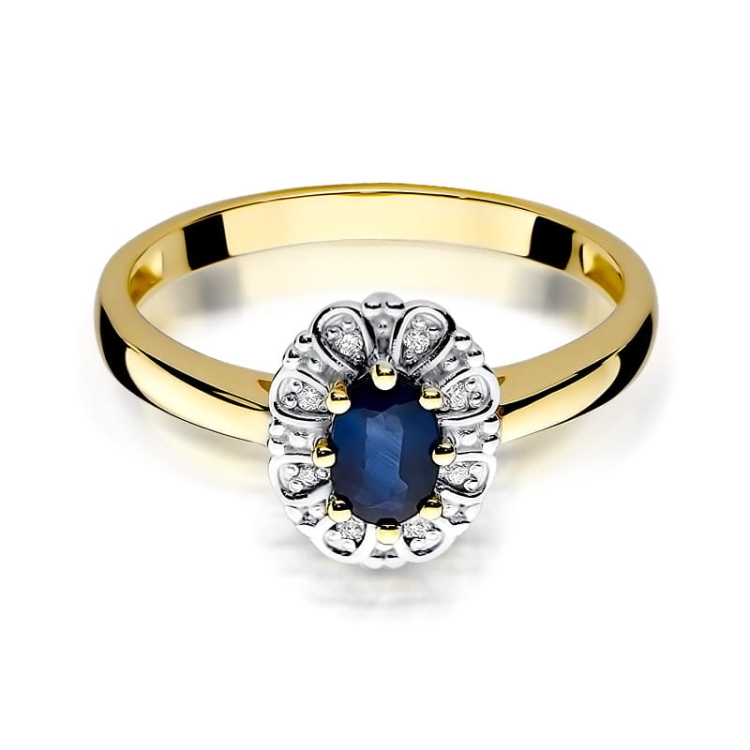 Pierścionek zaręczynowy z żółtego złota z szafirem i diamentami 0,07ct Fire Of Love