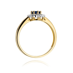 Pierścionek zaręczynowy z żółtego złota z szafirem i diamentami 0,07ct Fire Of Love