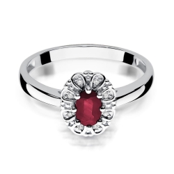 Pierścionek zaręczynowy z białego złota z rubinem i diamentami 0,07ct Fire Of Love