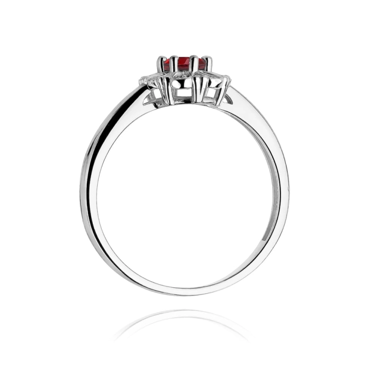 Pierścionek zaręczynowy z białego złota z rubinem i diamentami 0,07ct Fire Of Love