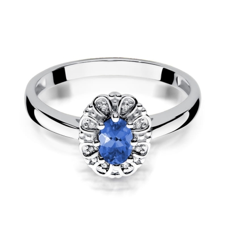 Przejdź do produktu Pierścionek zaręczynowy z białego złota z tanzanitem i diamentami 0,07ct Fire Of Love
