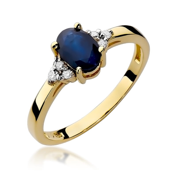 Pierścionek zaręczynowy z żółtego złota z szafirem i diamentami 0,05ct Fire Of Love
