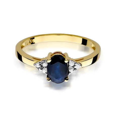 Przejdź do produktu Pierścionek zaręczynowy z żółtego złota z szafirem i diamentami 0,05ct Fire Of Love