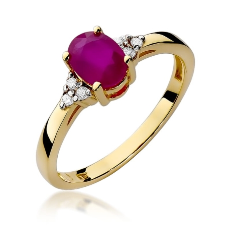 Przejdź do produktu Pierścionek zaręczynowy z żółtego złota z rubinem i diamentami 0,05ct Fire Of Love
