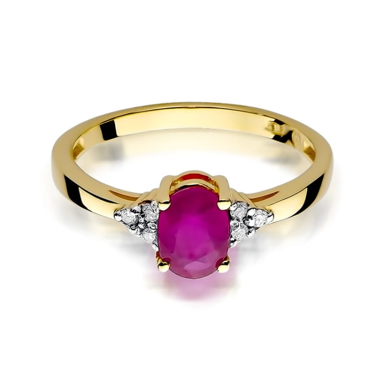 Pierścionek zaręczynowy z żółtego złota z rubinem i diamentami 0,05ct Fire Of Love