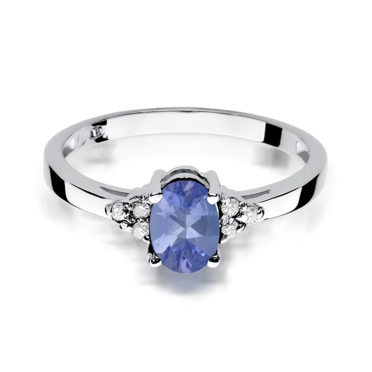 Pierścionek zaręczynowy z białego złota z tanzanitem i diamentami 0,05ct Fire Of Love