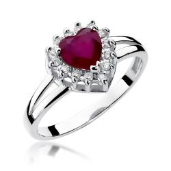 Pierścionek zaręczynowy z białego złota z rubinem i diamentami 0,12ct Fire Of Love