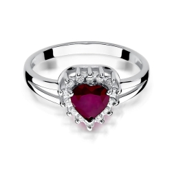Pierścionek zaręczynowy z białego złota z rubinem i diamentami 0,12ct Fire Of Love