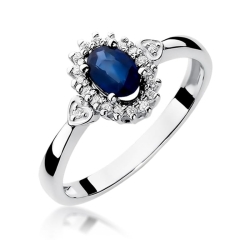 Pierścionek zaręczynowy z białego złota z szafirem i diamentami 0,10ct Fire Of Love
