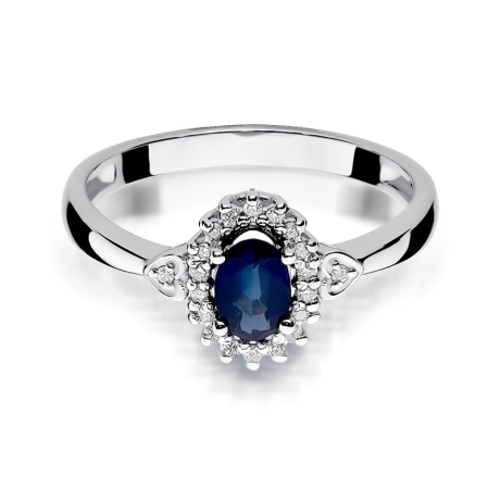 Przejdź do produktu Pierścionek zaręczynowy z białego złota z szafirem i diamentami 0,10ct Fire Of Love