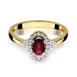 Pierścionek zaręczynowy z żółtego złota z rubinem i diamentami 0,10ct Fire Of Love