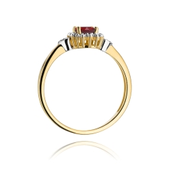 Pierścionek zaręczynowy z żółtego złota z rubinem i diamentami 0,10ct Fire Of Love