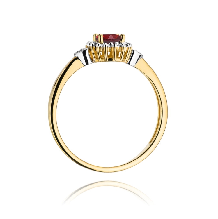 Pierścionek zaręczynowy z żółtego złota z rubinem i diamentami 0,10ct Fire Of Love
