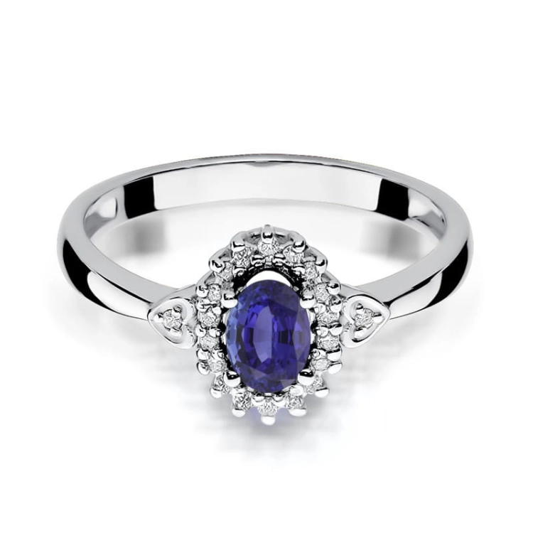 Pierścionek zaręczynowy z białego złota z tanzanitem i diamentami 0,10ct Fire Of Love