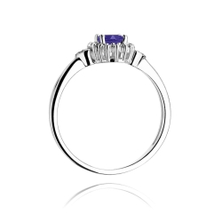 Pierścionek zaręczynowy z białego złota z tanzanitem i diamentami 0,10ct Fire Of Love