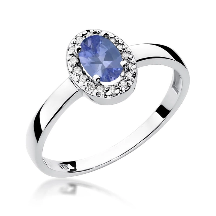 Pierścionek zaręczynowy z białego złota z tanzanitem i diamentami 0,08ct Fire Of Love