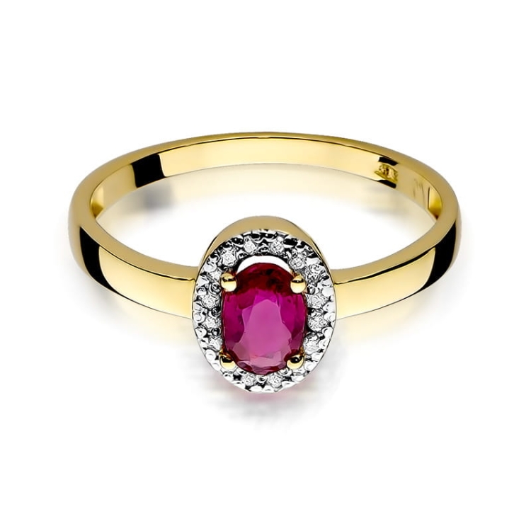 Pierścionek zaręczynowy z żółtego złota z rubinem i diamentami 0,08ct Fire Of Love
