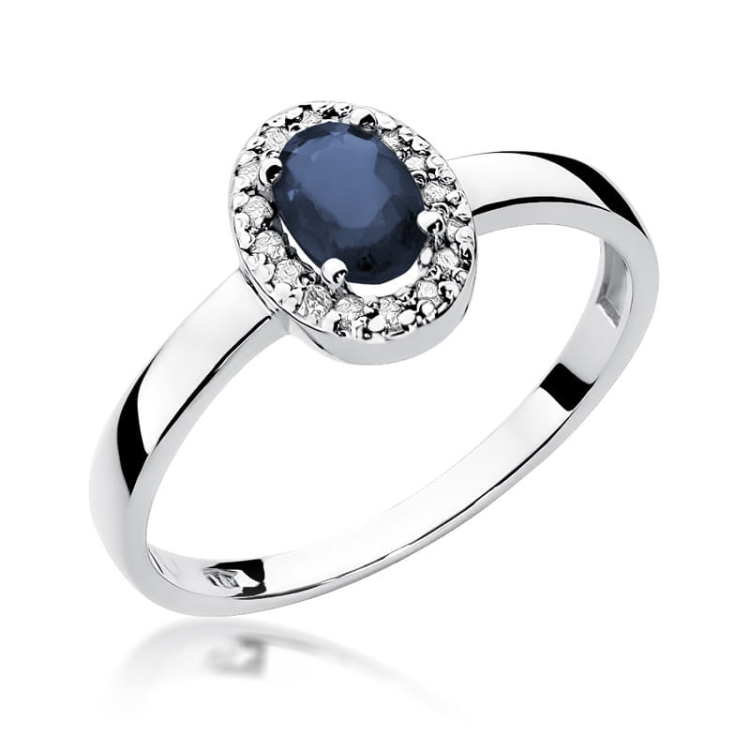 Pierścionek zaręczynowy z białego złota z szafirem i diamentami 0,08ct Fire Of Love