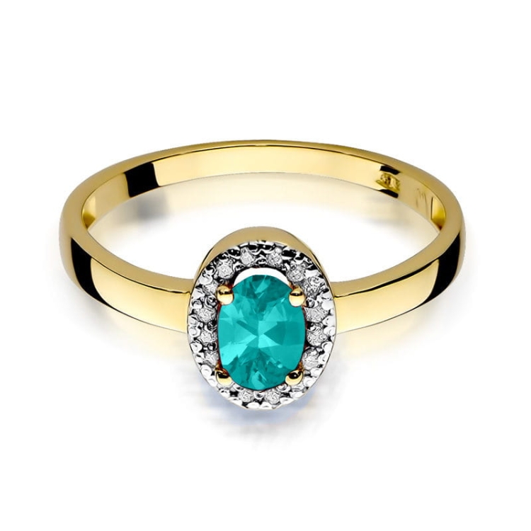 Pierścionek zaręczynowy z żółtego złota z szmaragdem i diamentami 0,08ct Fire Of Love