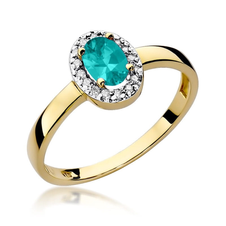 Pierścionek zaręczynowy z żółtego złota z szmaragdem i diamentami 0,08ct Fire Of Love