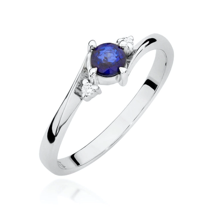 Pierścionek zaręczynowy z białego złota z szafirem i diamentami 0,03ct Fire Of Love