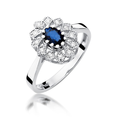 Przejdź do produktu Pierścionek zaręczynowy z białego złota z szafirem i diamentami 0,10ct Fire Of Love 