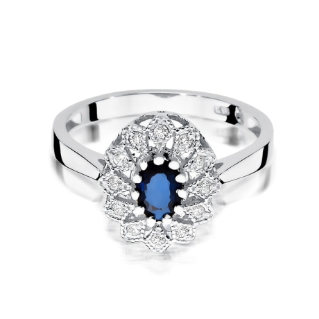 Przejdź do produktu Pierścionek zaręczynowy z białego złota z szafirem i diamentami 0,10ct Fire Of Love 
