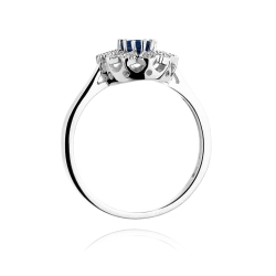 Pierścionek zaręczynowy z białego złota z szafirem i diamentami 0,10ct Fire Of Love
