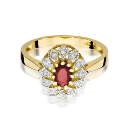 Pierścionek zaręczynowy z żółtego złota z rubinem i diamentami 0,10ct Fire Of Love