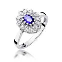 Pierścionek zaręczynowy z białego złota z tanzanitem i diamentami 0,10ct Fire Of Love