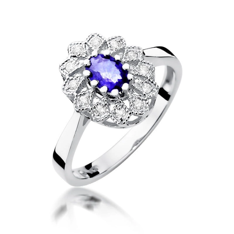 Pierścionek zaręczynowy z białego złota z tanzanitem i diamentami 0,10ct Fire Of Love