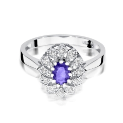 Pierścionek zaręczynowy z białego złota z tanzanitem i diamentami 0,10ct Fire Of Love
