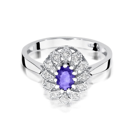 Przejdź do produktu Pierścionek zaręczynowy z białego złota z tanzanitem i diamentami 0,10ct Fire Of Love