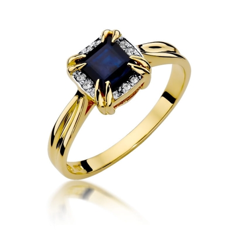 Przejdź do produktu Pierścionek zaręczynowy z żółtego złota z szafirem i brylantami 0,06ct Fire Of Love
