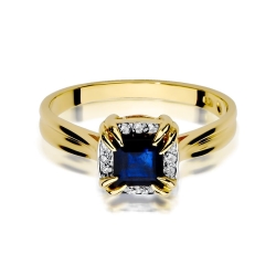 Pierścionek zaręczynowy z żółtego złota z szafirem i brylantami 0,06ct Fire Of Love