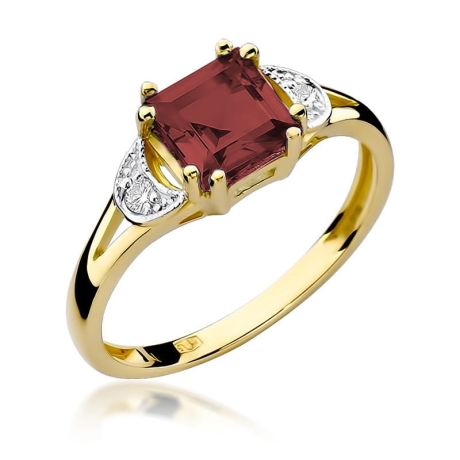 Przejdź do produktu Pierścionek zaręczynowy z żółtego złota z granatem i diamentami 0,06ct Fire Of Love