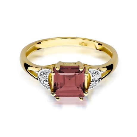 Przejdź do produktu Pierścionek zaręczynowy z żółtego złota z granatem i diamentami 0,06ct Fire Of Love