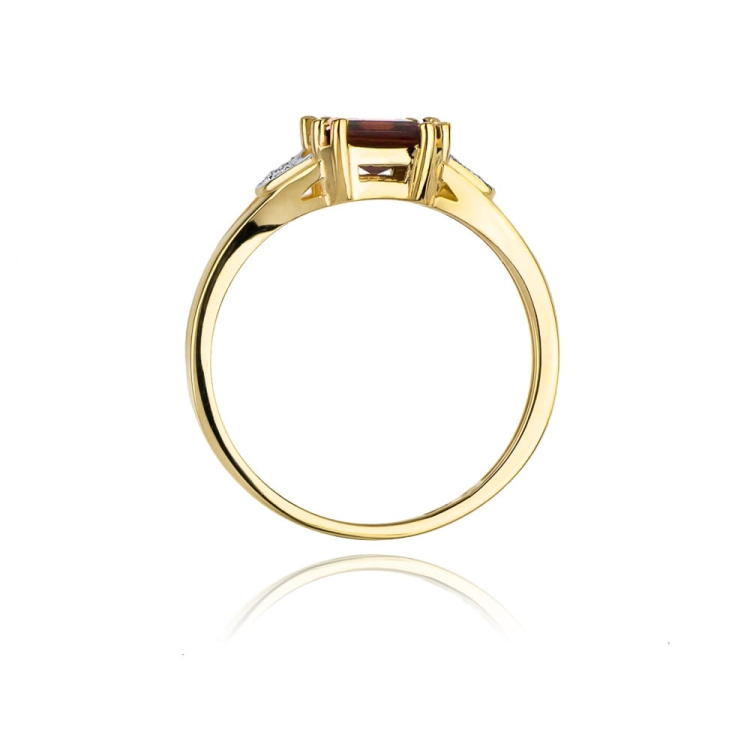 Pierścionek zaręczynowy z żółtego złota z granatem i diamentami 0,06ct Fire Of Love
