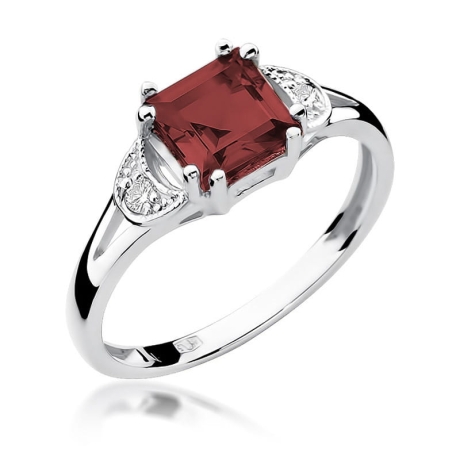 Przejdź do produktu Pierścionek zaręczynowy z białego złota z granatem i diamentami 0,06ct Fire Of Love 