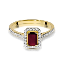 Pierścionek zaręczynowy z żółtego złota z rubinem i diamentami 0,19ct Fire Of Love