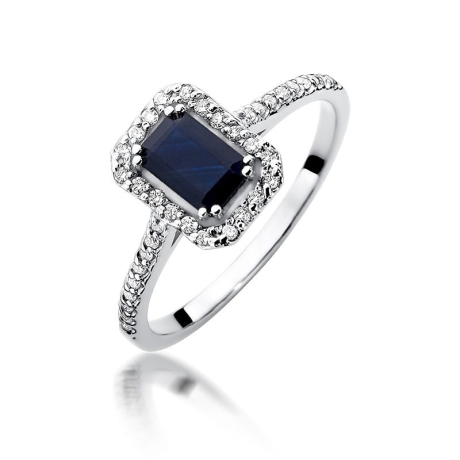 Przejdź do produktu Pierścionek zaręczynowy z białego złota z szafirem i diamentami 0,19ct Fire Of Love 