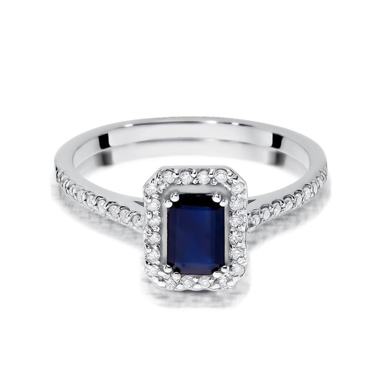Pierścionek zaręczynowy z białego złota z szafirem i diamentami 0,19ct Fire Of Love