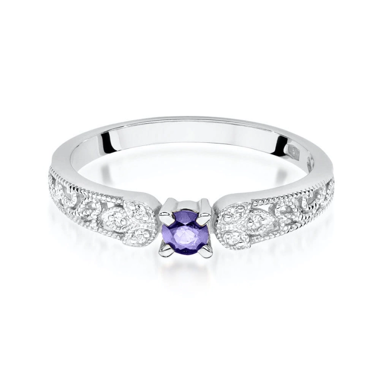 Pierścionek zaręczynowy z białego złota z tanzanitem i diamentami 0,03ct Fire Of Love