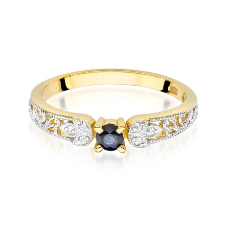 Przejdź do produktu Pierścionek zaręczynowy z żółtego złota z szafirem i diamentami 0,03ct Fire Of Love 