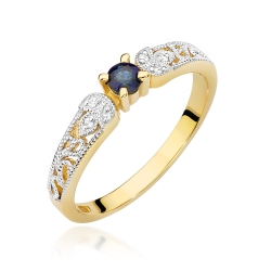 Pierścionek zaręczynowy z żółtego złota z szafirem i diamentami 0,03ct Fire Of Love