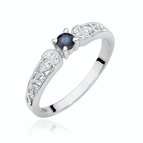 Przejdź do produktu Pierścionek zaręczynowy z białego złota z szafirem i diamentami 0,03ct Fire Of Love 