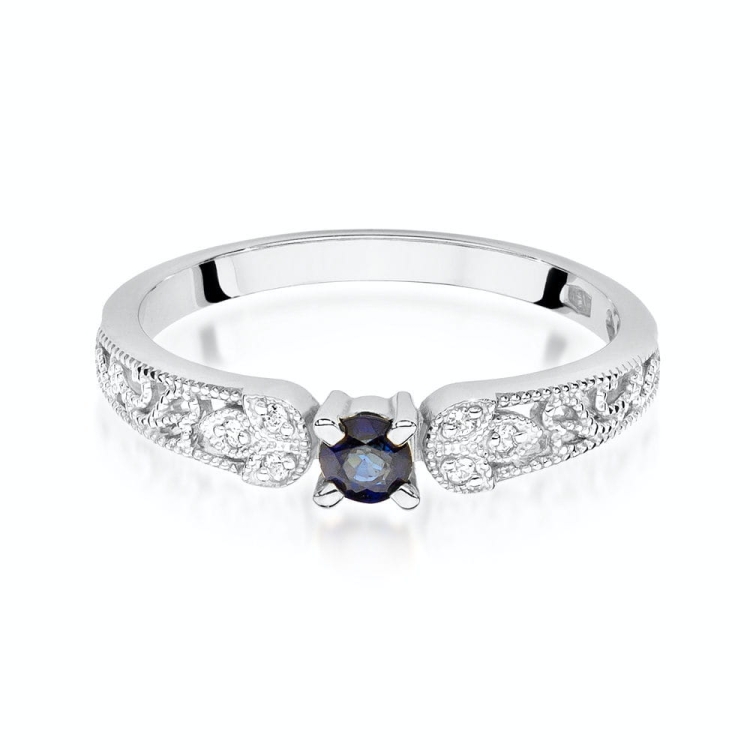 Pierścionek zaręczynowy z białego złota z szafirem i diamentami 0,03ct Fire Of Love
