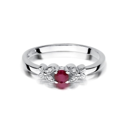 Pierścionek zaręczynowy z białego złota z rubinem i diamentami 0,02ct Fire Of Love