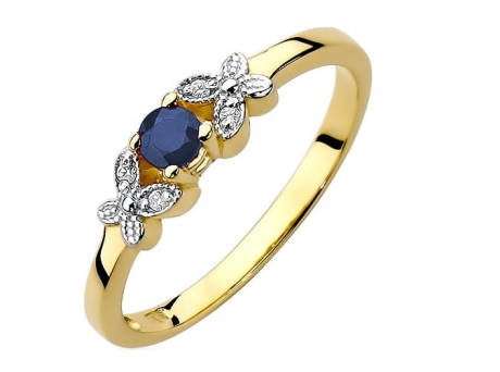 Przejdź do produktu Pierścionek zaręczynowy z żółtego złota z szafirem i diamentami 0,02ct Fire Of Love
