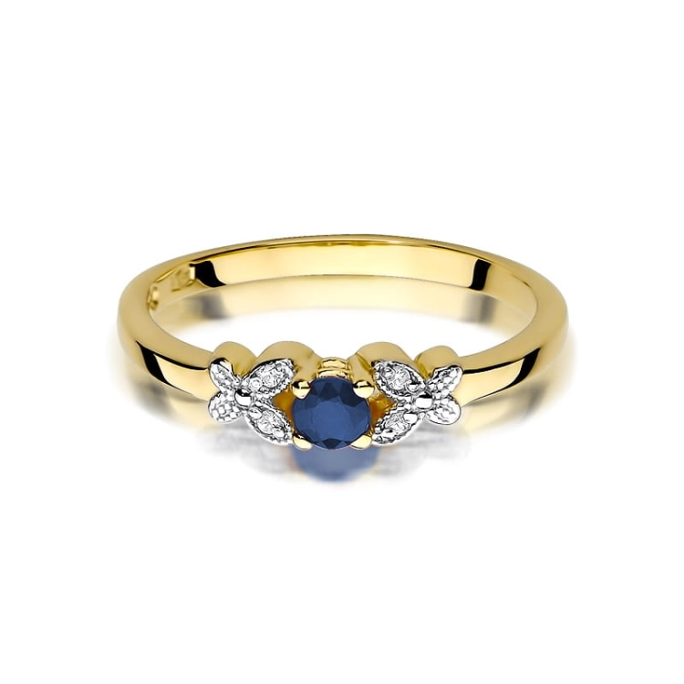 Pierścionek zaręczynowy z żółtego złota z szafirem i diamentami 0,02ct Fire Of Love
